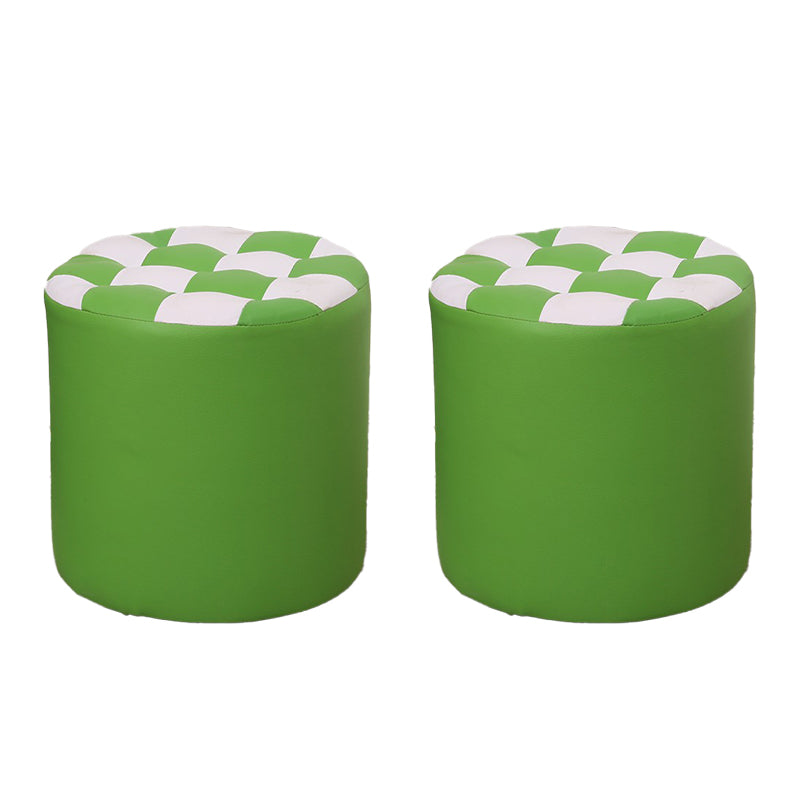 Color Block Ottoman Faux Leather Stain Resistant Cylinder Shape Pouf Ottoman