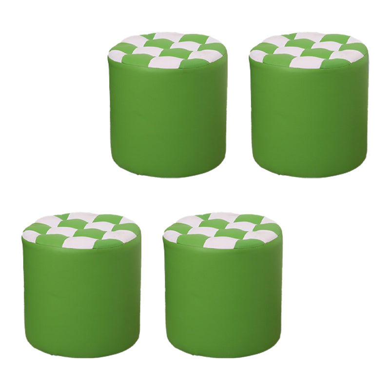 Color Block Ottoman Faux Leather Stain Resistant Cylinder Shape Pouf Ottoman