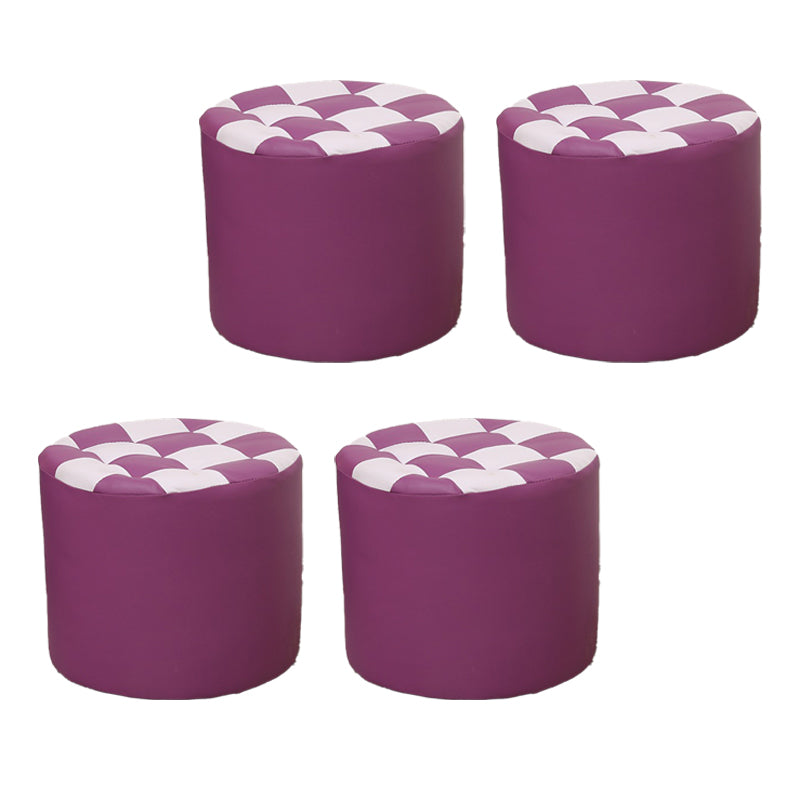 Color Block Ottoman Faux Leather Stain Resistant Cylinder Shape Pouf Ottoman