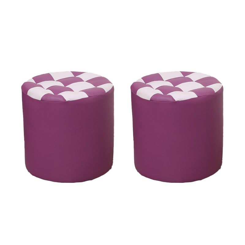 Color Block Ottoman Faux Leather Stain Resistant Cylinder Shape Pouf Ottoman