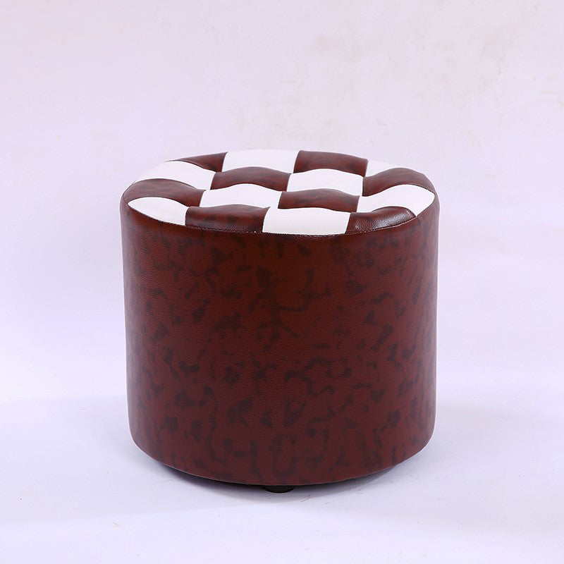 Color Block Ottoman Faux Leather Stain Resistant Cylinder Shape Pouf Ottoman