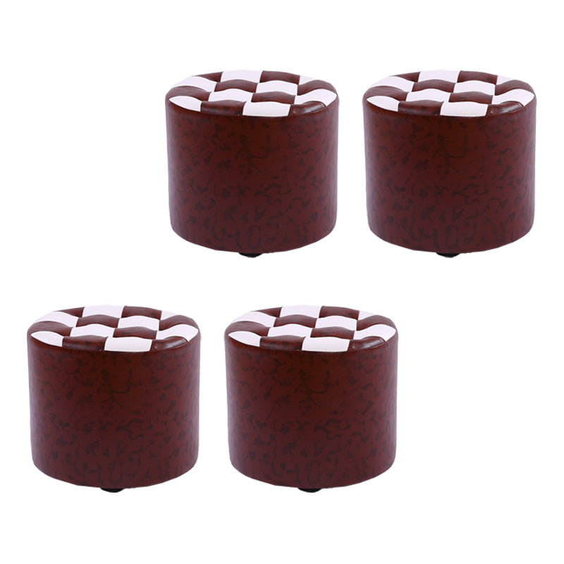 Color Block Ottoman Faux Leather Stain Resistant Cylinder Shape Pouf Ottoman