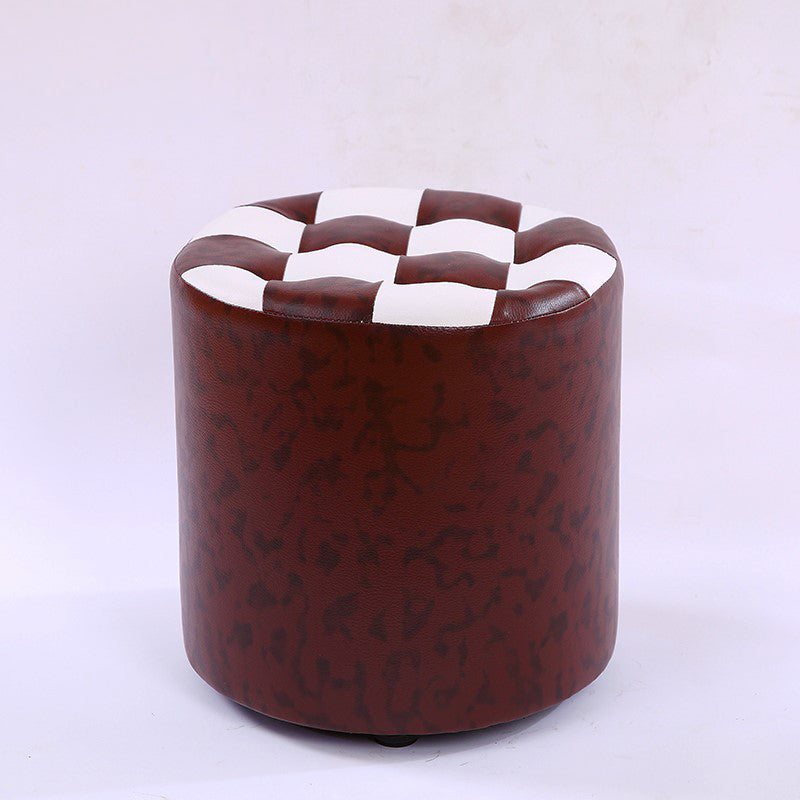 Color Block Ottoman Faux Leather Stain Resistant Cylinder Shape Pouf Ottoman