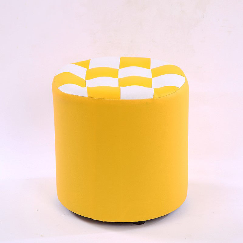 Color Block Ottoman Faux Leather Stain Resistant Cylinder Shape Pouf Ottoman