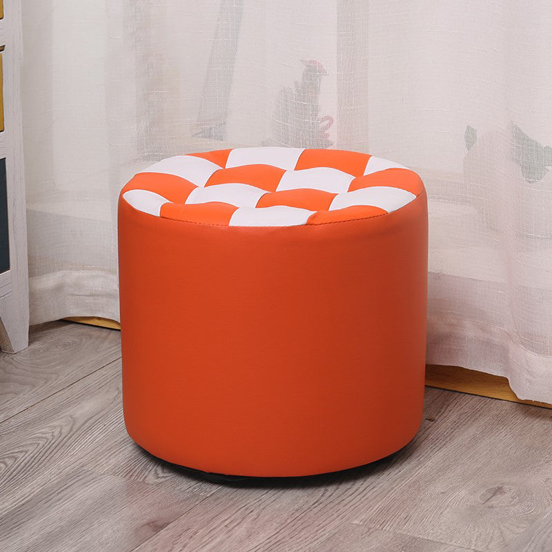 Color Block Ottoman Faux Leather Stain Resistant Cylinder Shape Pouf Ottoman