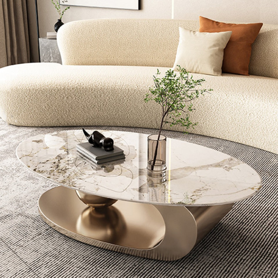 Stone Oval Contemporary Coffee Table Single Pedestal Coffee Table