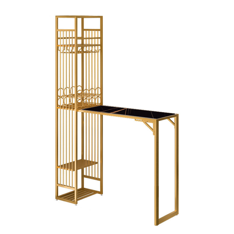 Glam Rectangle Bar Set 1/2 Pieces Self-Storing Leaf Pub Table with Upholstered Stool