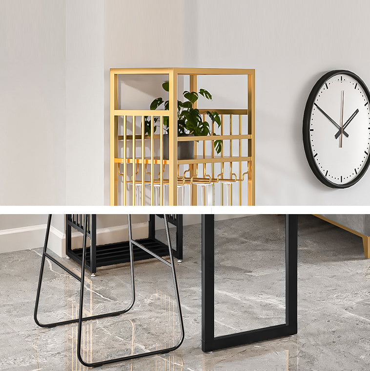 Glam Rectangle Bar Set 1/2 Pieces Self-Storing Leaf Pub Table with Upholstered Stool