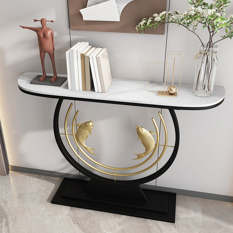31.5" H Modern Console Accent Table Antique Finish Half Moon Console