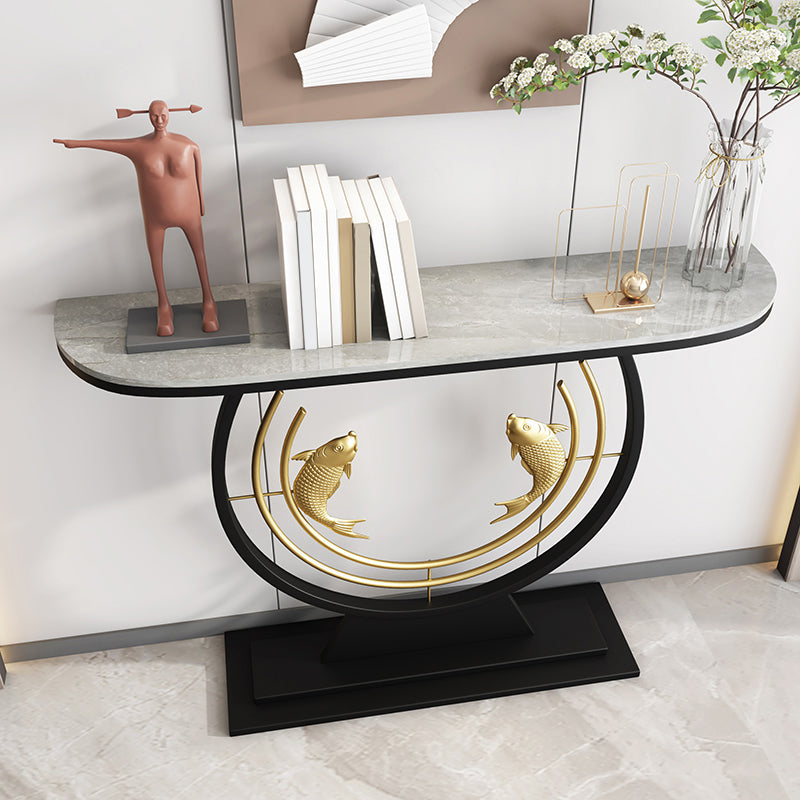 31.5" H Modern Console Accent Table Antique Finish Half Moon Console