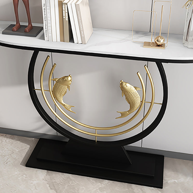31.5" H Modern Console Accent Table Antique Finish Half Moon Console