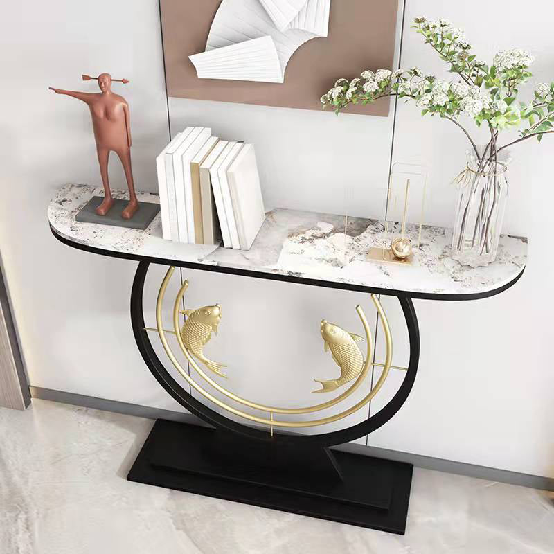 31.5" H Modern Console Accent Table Antique Finish Half Moon Console