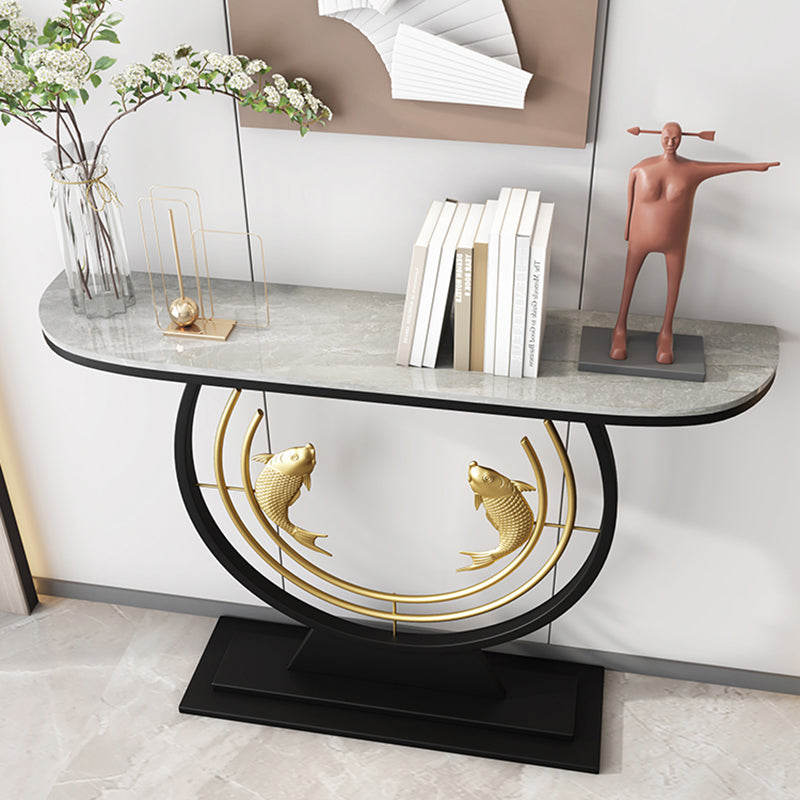 31.5" H Modern Console Accent Table Antique Finish Half Moon Console
