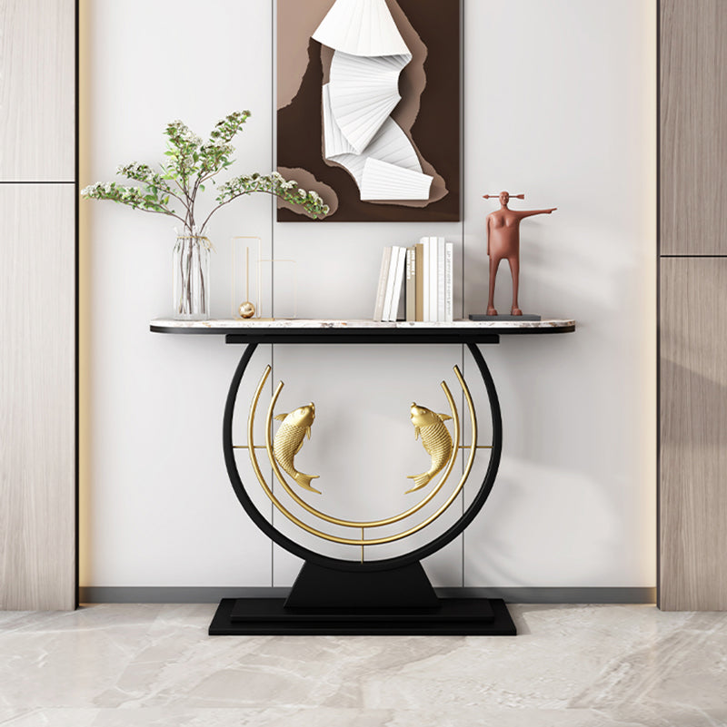 31.5" H Modern Console Accent Table Antique Finish Half Moon Console