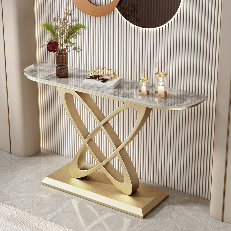 Glam Stone Console Table Iron Scratch Resistant Console Sofa Table for Hall