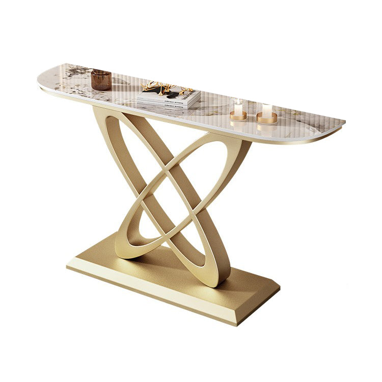 Glam Stone Console Table Iron Scratch Resistant Console Sofa Table for Hall