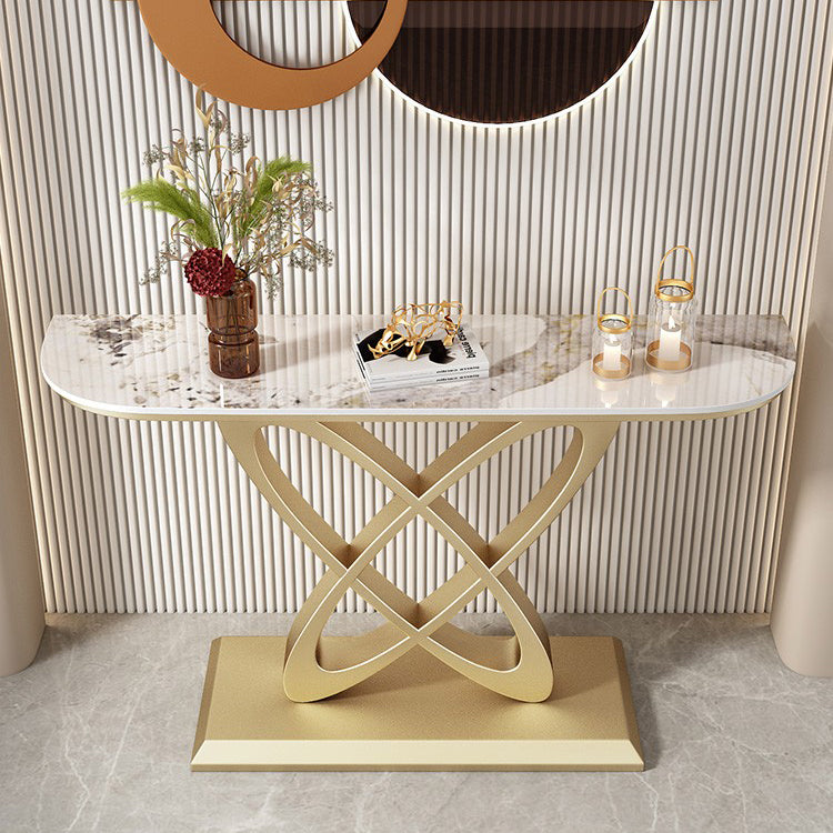 Glam Stone Console Table Iron Scratch Resistant Console Sofa Table for Hall