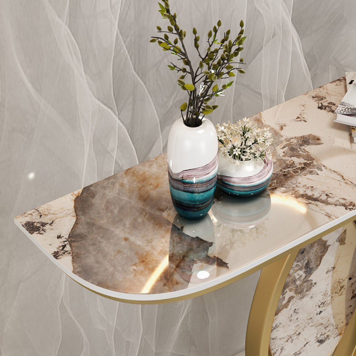 Glam Stone Console Table Scratch Resistant End Table for Hall