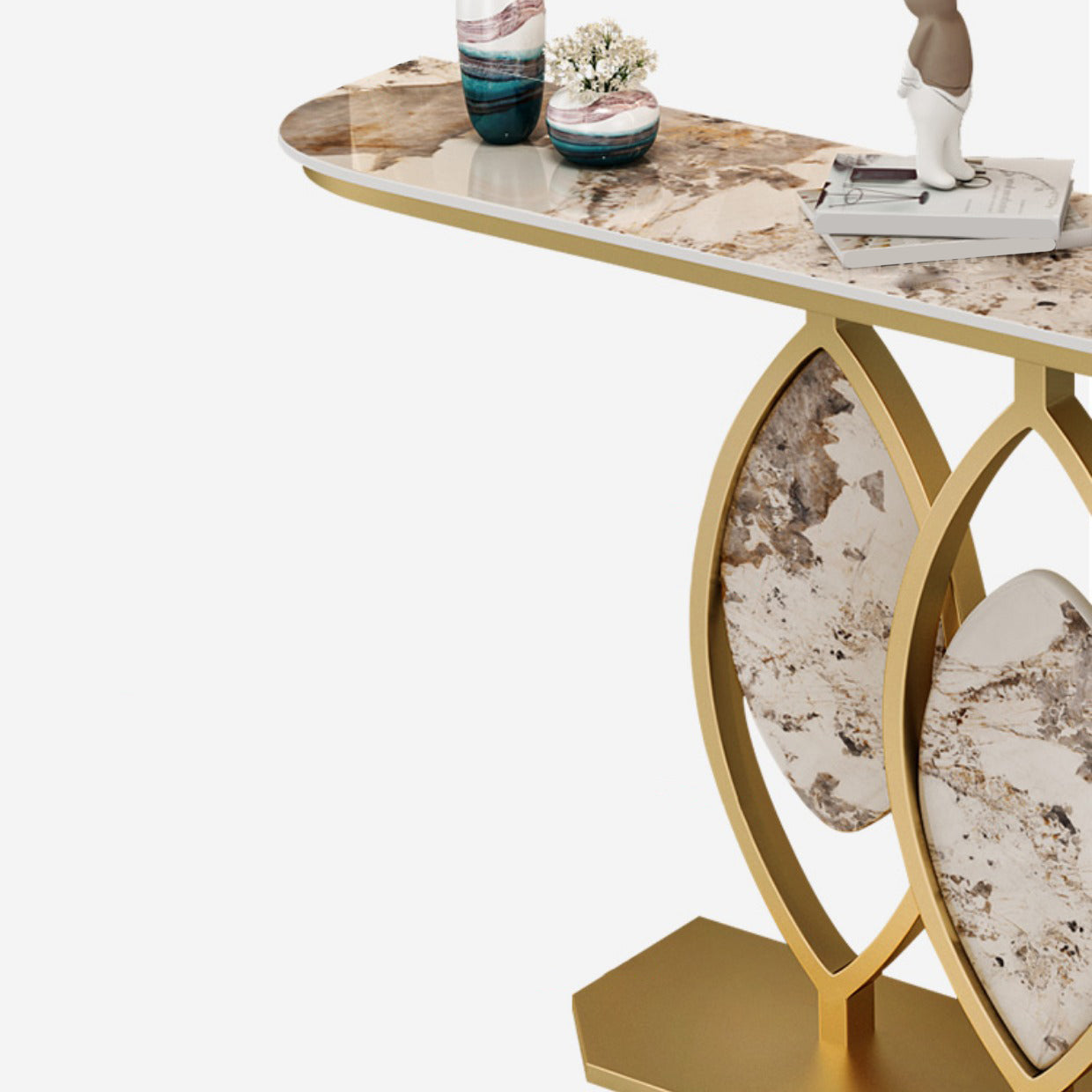 Glam Stone Console Table Scratch Resistant End Table for Hall