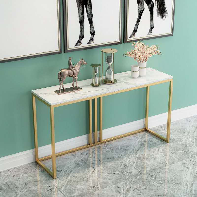 Glam Marble Console Sofa Table Gold Frame Accent Table for Hall