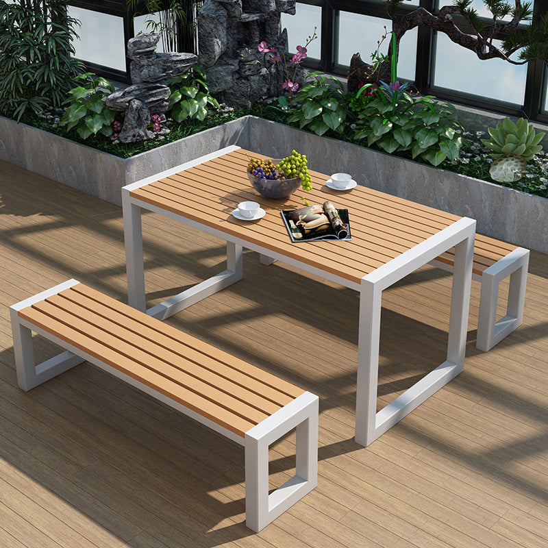 Modern 1/3 Pieces Metal Dining Set Reclaimed Wood Table Set for Outdoor
