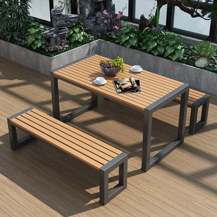 Modern 1/3 Pieces Metal Dining Set Reclaimed Wood Table Set for Outdoor