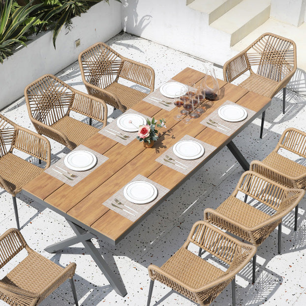 Farmhouse Style Dining Table Wooden and Metal Rectangle Shape Water Resistant Table