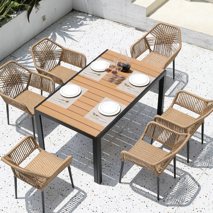 Farmhouse Style Dining Table Wooden and Metal Rectangle Shape Water Resistant Table