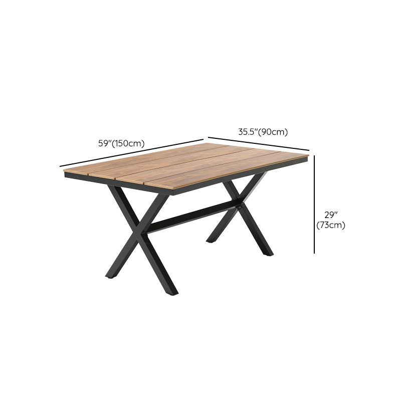 Farmhouse Style Dining Table Wooden and Metal Rectangle Shape Water Resistant Table
