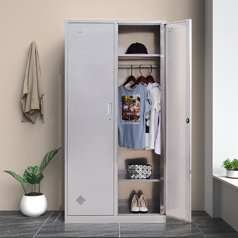 Silver Hinged Door Storage Cabinet Contemporary Stainless Steel Indoor Cabinet