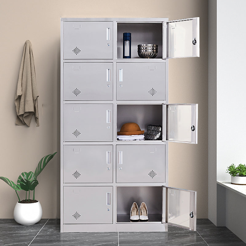 Silver Hinged Door Storage Cabinet Contemporary Stainless Steel Indoor Cabinet