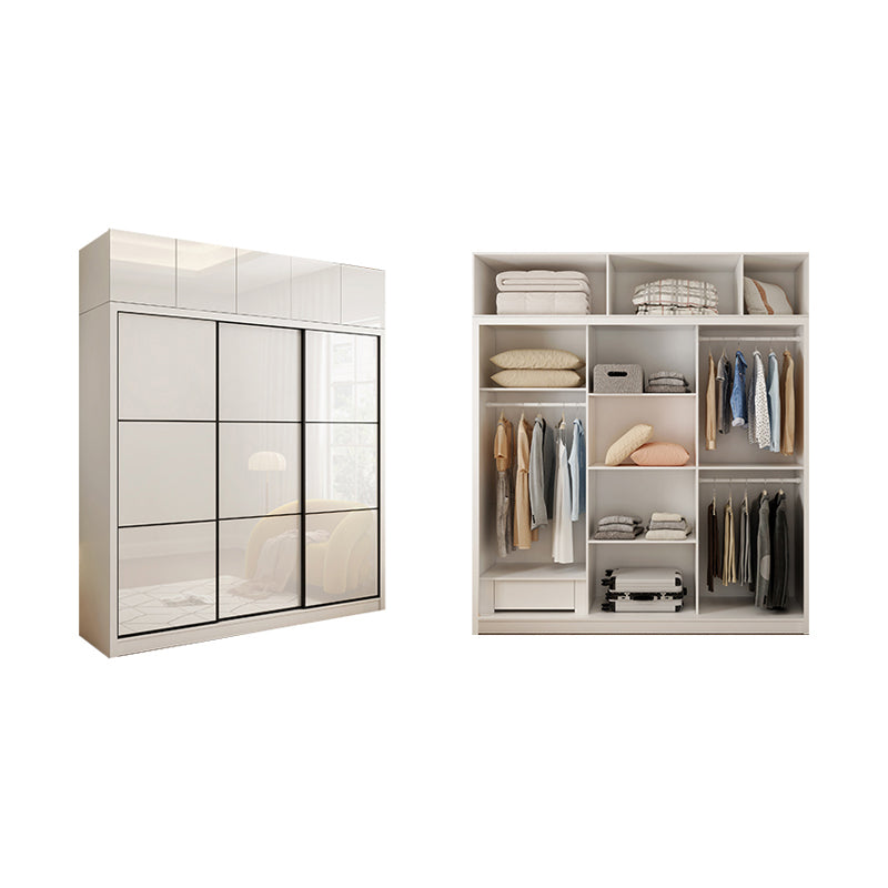 Sliding Wardrobe Closet with Shelves White Wooden Wardrobe Armoire