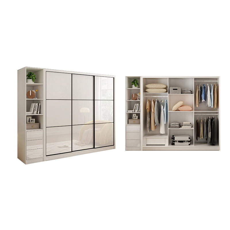 Sliding Wardrobe Closet with Shelves White Wooden Wardrobe Armoire