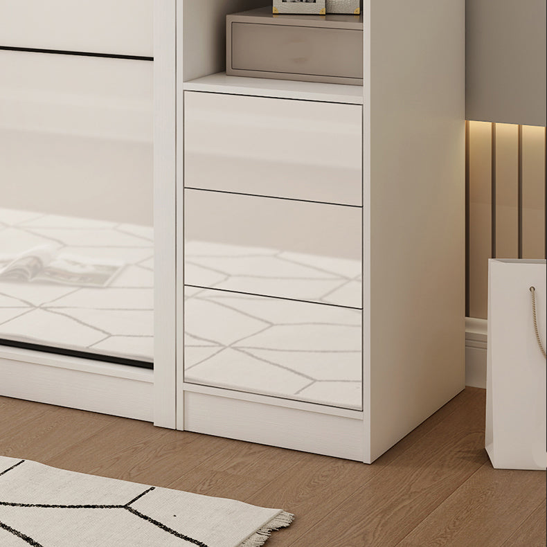 Sliding Wardrobe Closet with Shelves White Wooden Wardrobe Armoire