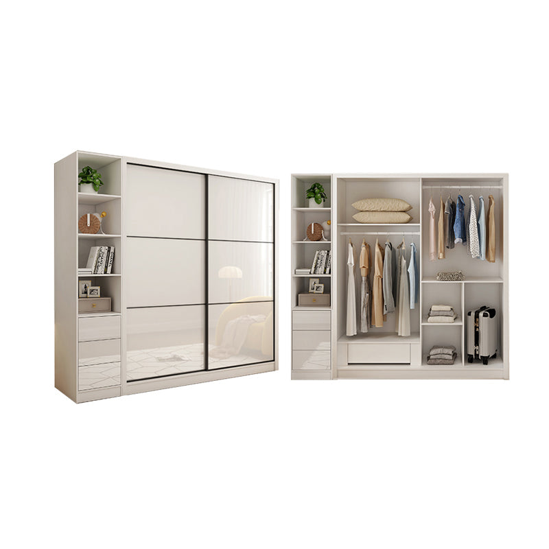 Sliding Wardrobe Closet with Shelves White Wooden Wardrobe Armoire