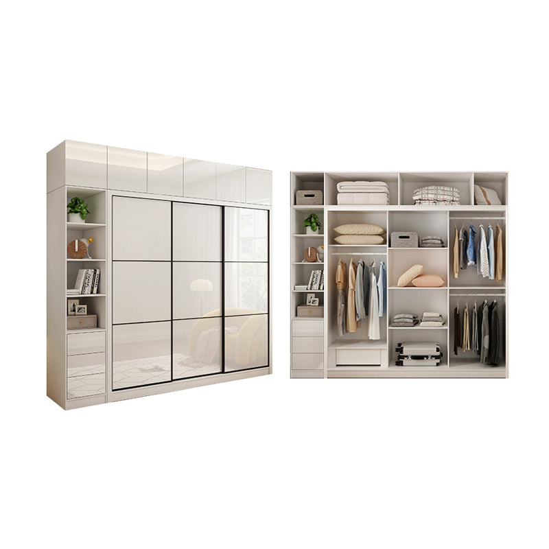 Sliding Wardrobe Closet with Shelves White Wooden Wardrobe Armoire