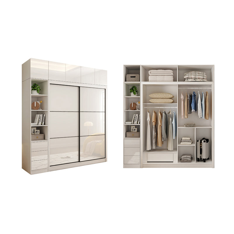 Sliding Wardrobe Closet with Shelves White Wooden Wardrobe Armoire