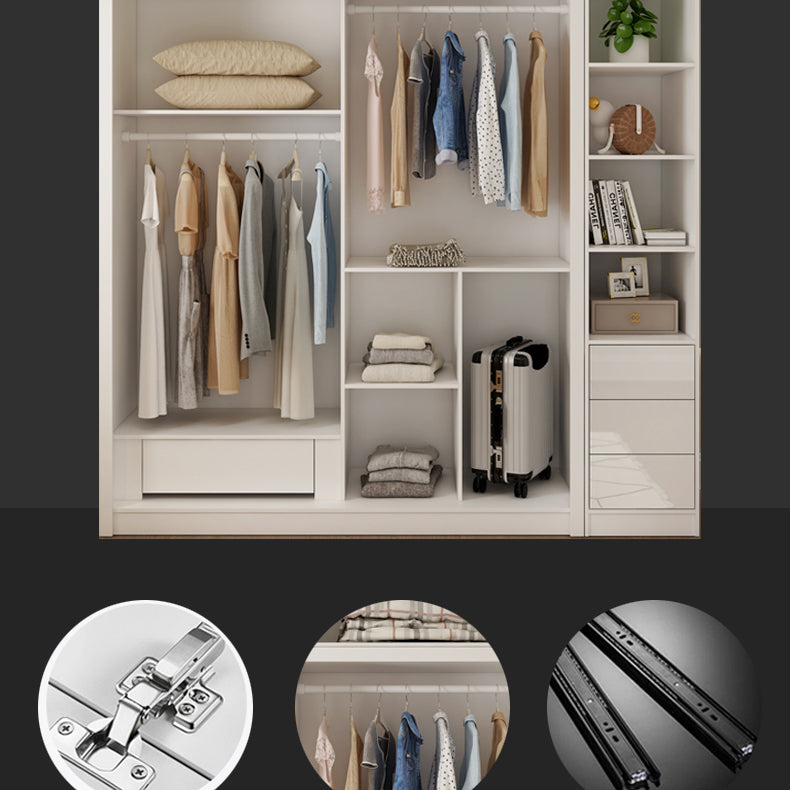 Sliding Wardrobe Closet with Shelves White Wooden Wardrobe Armoire