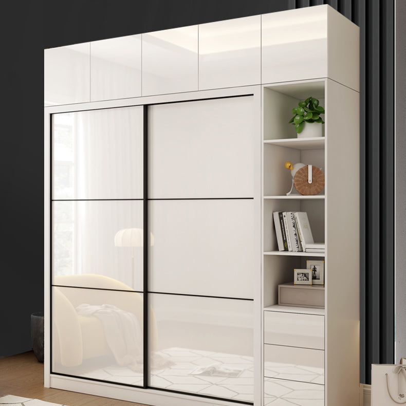 Sliding Wardrobe Closet with Shelves White Wooden Wardrobe Armoire