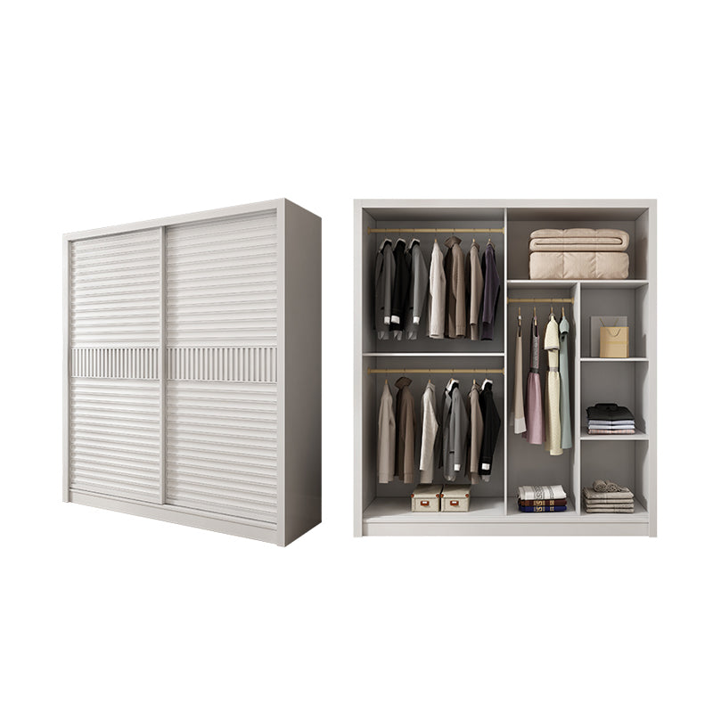 White Sliding Wardrobe Closet with Shelves Wooden Wardrobe Armoire