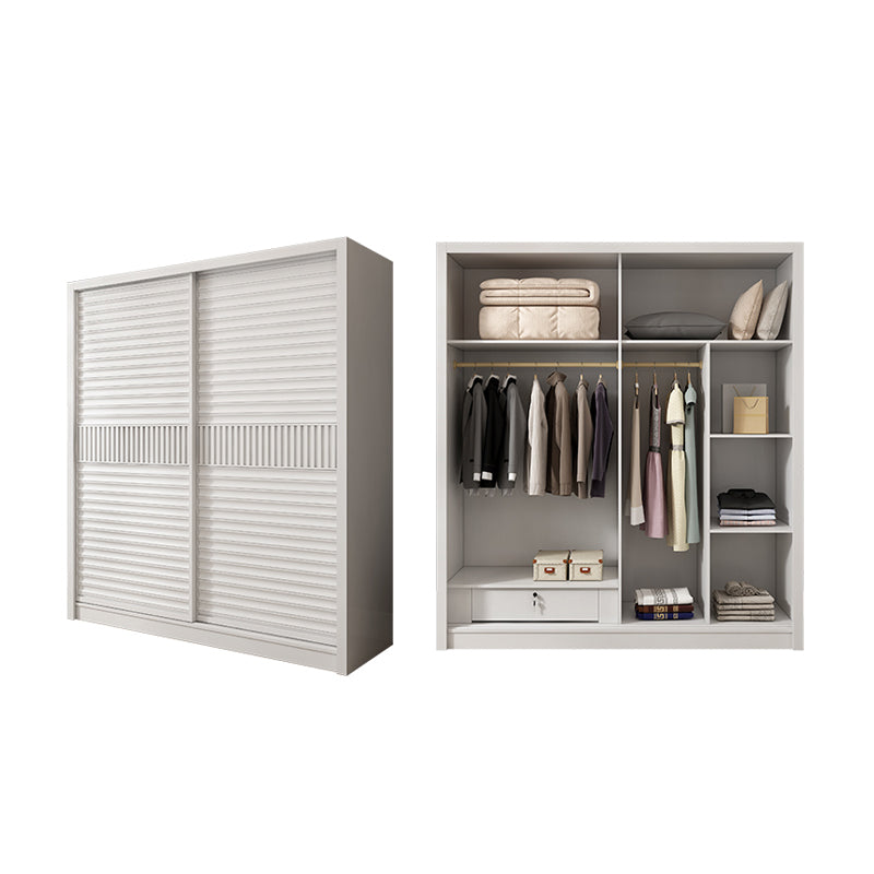 White Sliding Wardrobe Closet with Shelves Wooden Wardrobe Armoire