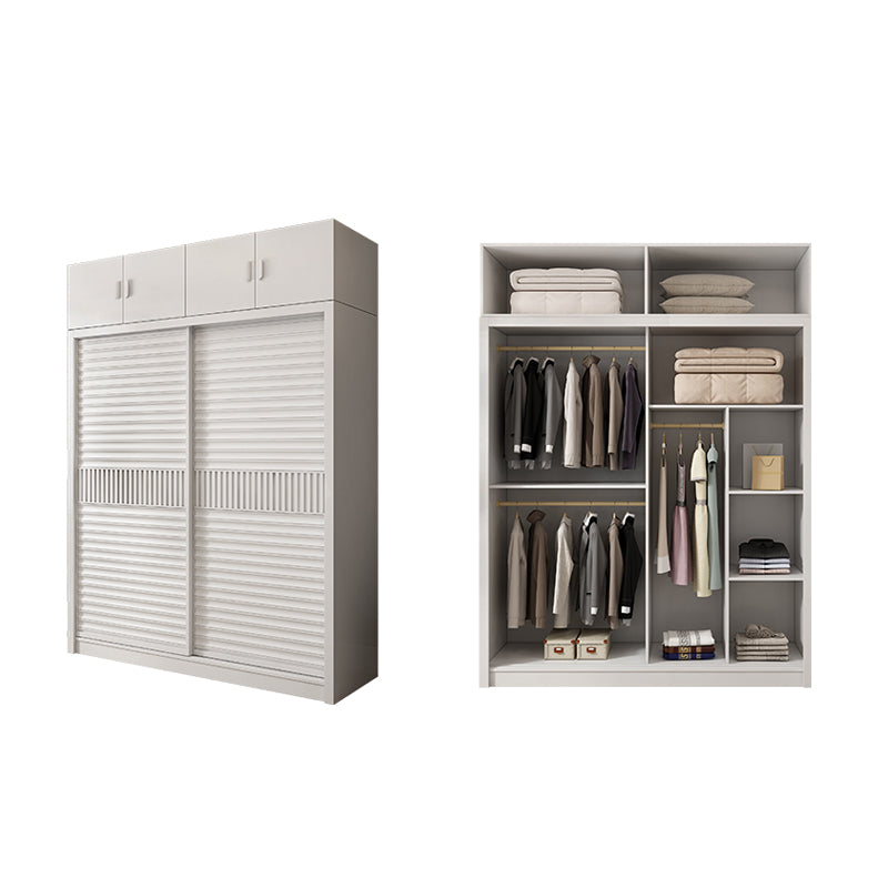 White Sliding Wardrobe Closet with Shelves Wooden Wardrobe Armoire