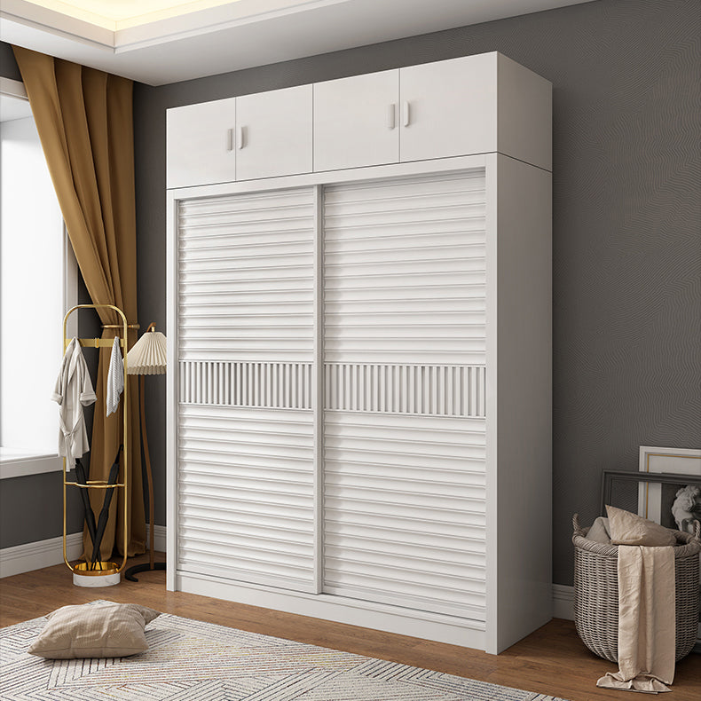 White Sliding Wardrobe Closet with Shelves Wooden Wardrobe Armoire