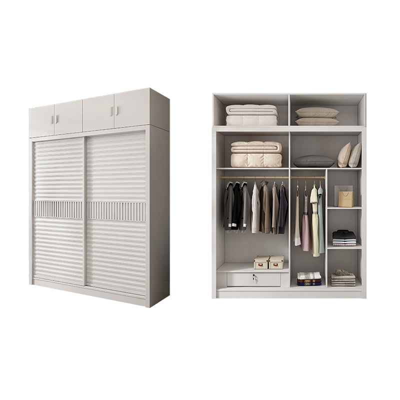 White Sliding Wardrobe Closet with Shelves Wooden Wardrobe Armoire