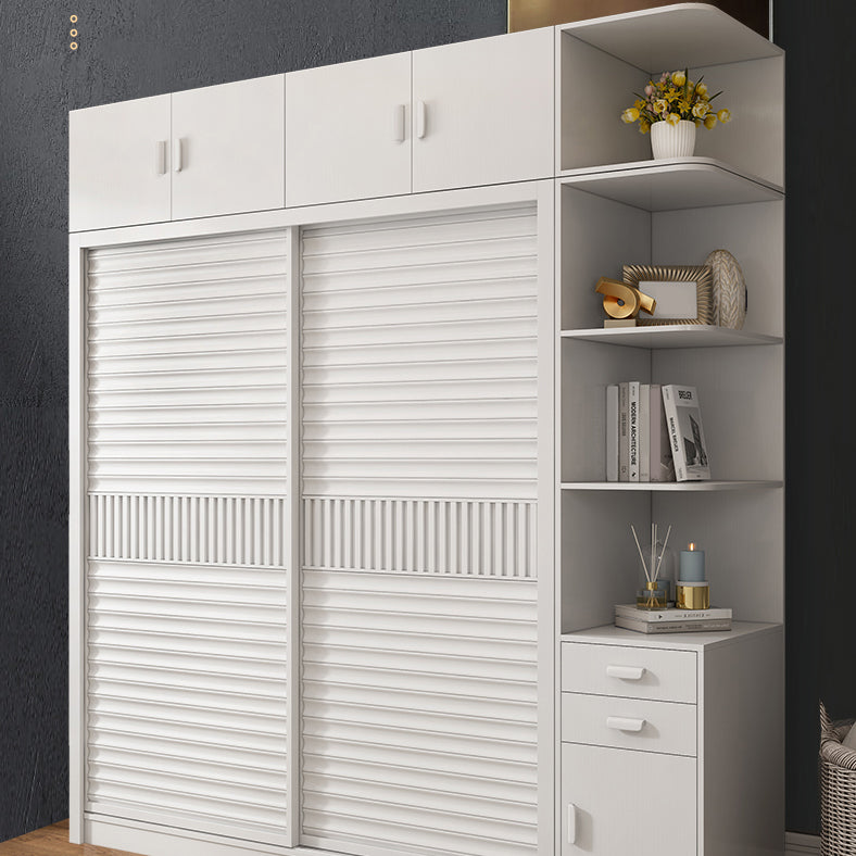 White Sliding Wardrobe Closet with Shelves Wooden Wardrobe Armoire