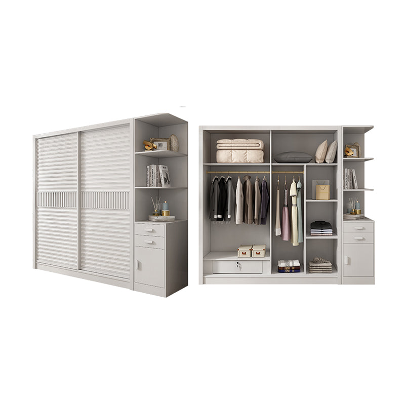 White Sliding Wardrobe Closet with Shelves Wooden Wardrobe Armoire