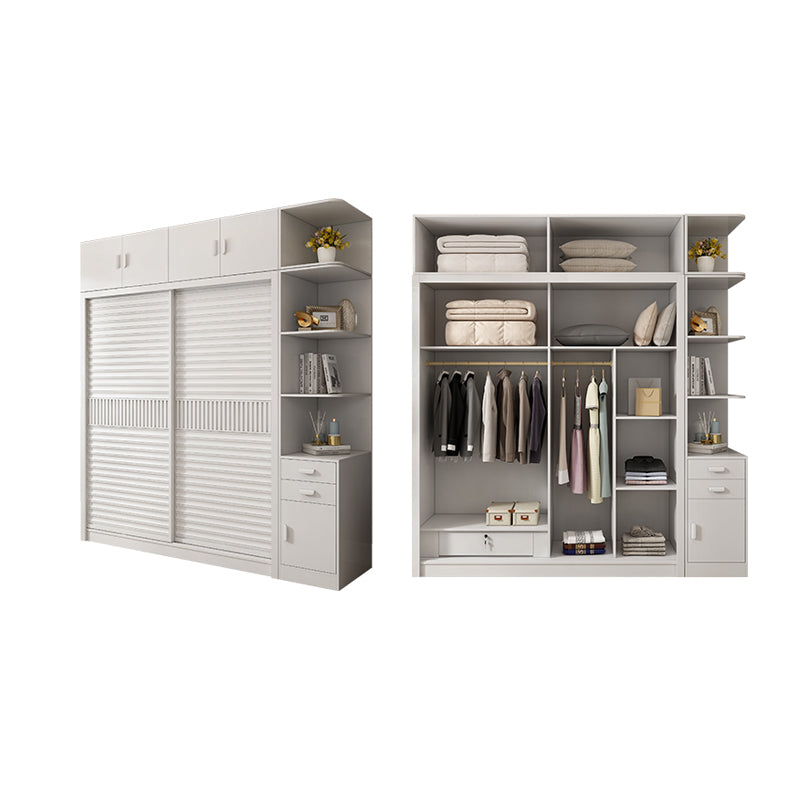 White Sliding Wardrobe Closet with Shelves Wooden Wardrobe Armoire