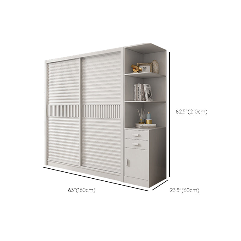 White Sliding Wardrobe Closet with Shelves Wooden Wardrobe Armoire