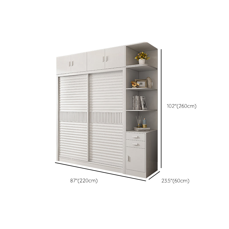 White Sliding Wardrobe Closet with Shelves Wooden Wardrobe Armoire