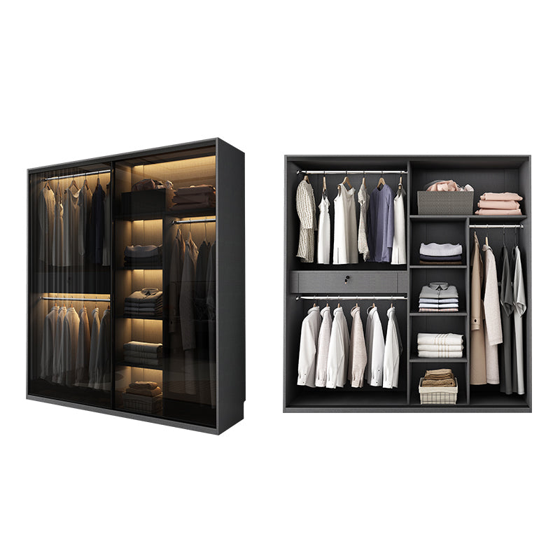 Glass and Wood Wardrobe Armoire Contemporary Wardrobe Cabinet